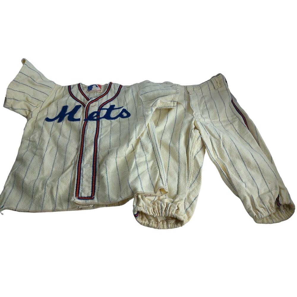 Vintage NY Mets Pinstripe Baseball Uniform Set Post Mfg Youth Medium